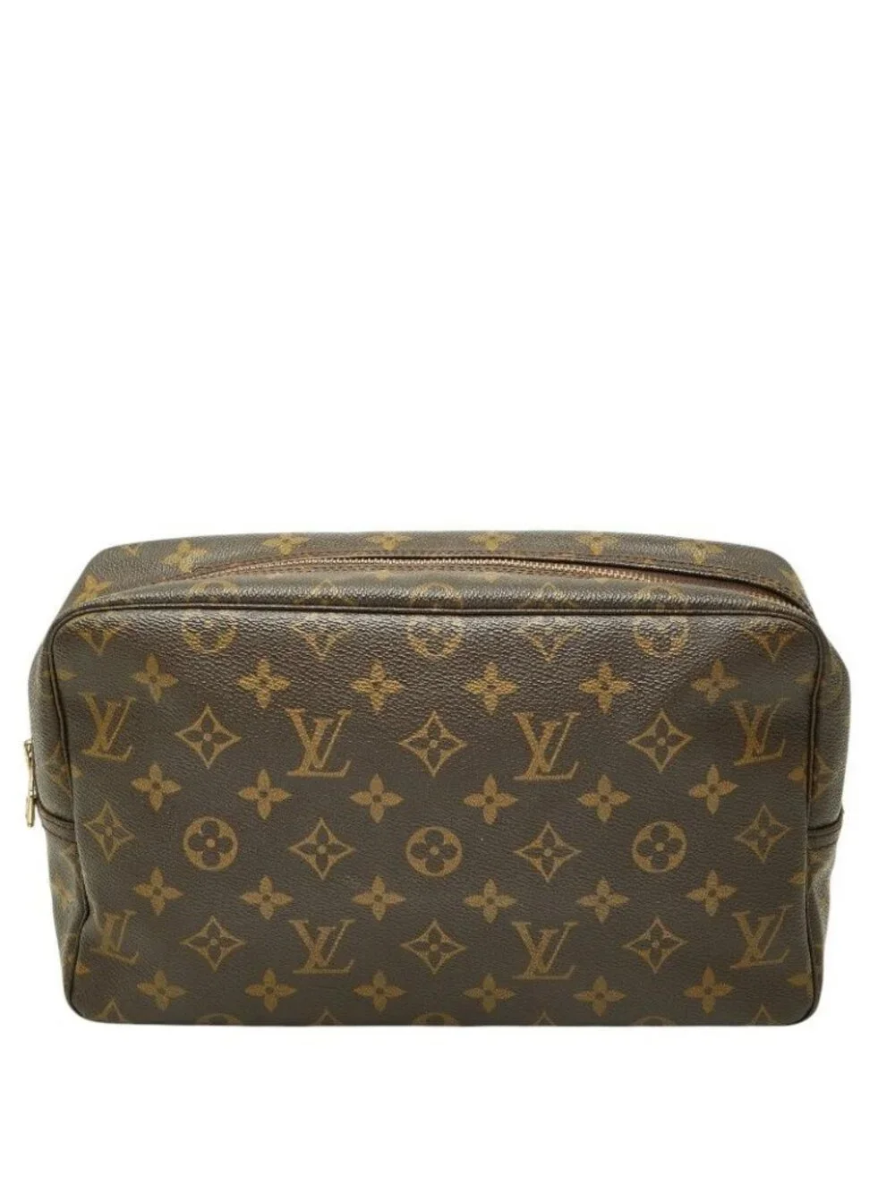 Louis Vuitton Monogram Trousse Toilet 28 Second Bag Brown Leather